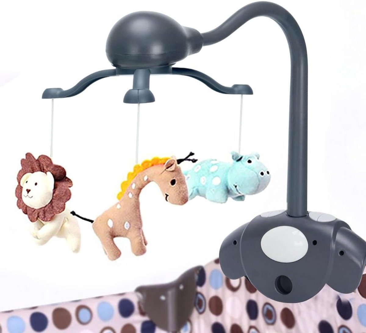 Baby Muziek Mobiel - Wieg Mobiel - Ontspanning Baby - Met Lichtprojector - 33x19x9 cm - Grijs