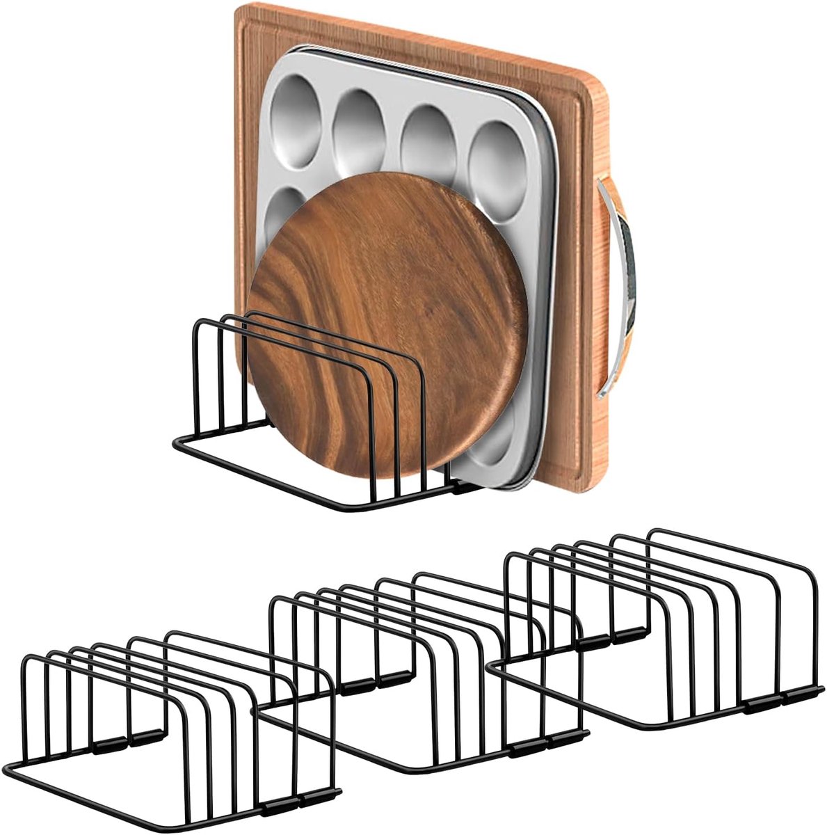 Snijplank Houder - Deksel Organizer - Keuken Kast Ordenen - 3 Delige Set - 14 x 18 x 8 cm