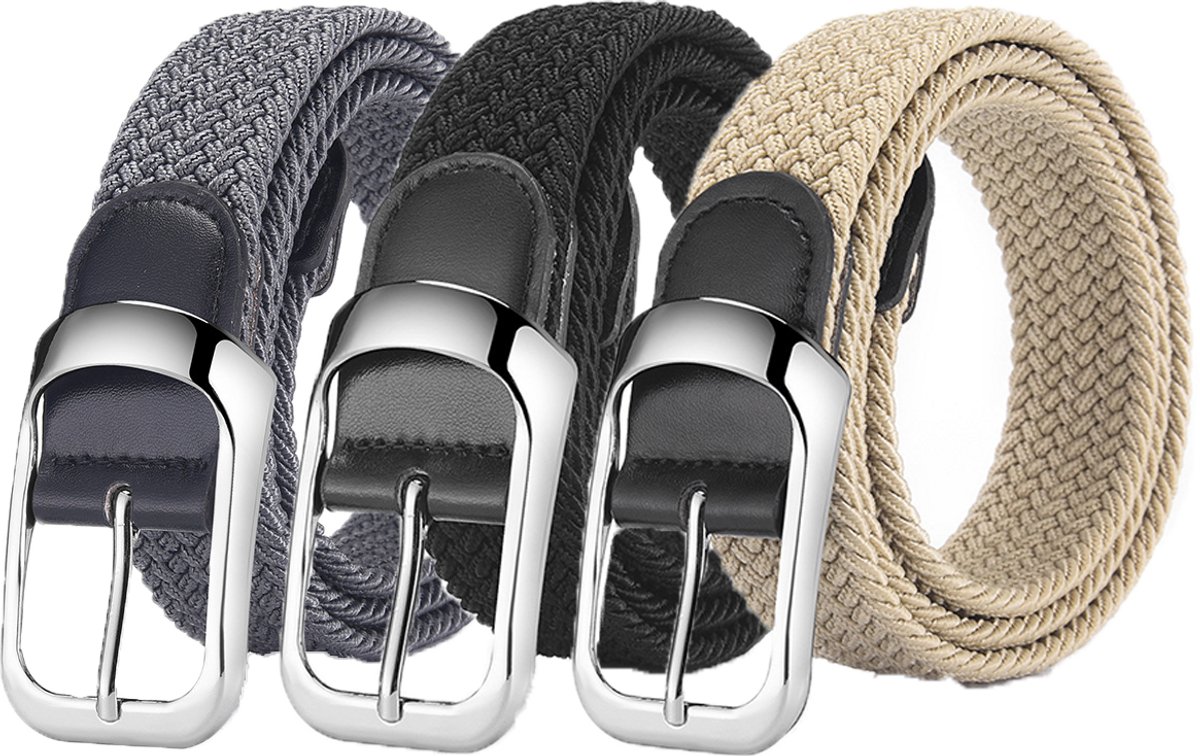2pcs Gray Casual Breathable Outdoor Nylon Canvas Belts, Retro Braided Design with Zinc Alloy Buckle