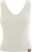 Knit Factory Layla Gebreide Top - Dames Top Mouwloos - Luchtige zomertop - Gebreide singlet dames - V-hals - Woolwhite - 36/38