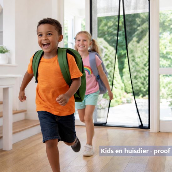 HSXL Vliegengordijn voor Deur PRO - 100 x 210 cm - Zwart - Magnetische Hordeur - Zelfsluitend - Zonder Boren - 2 Lamellen - Deurhor tegen Insecten van Merkloos — afbeelding 3