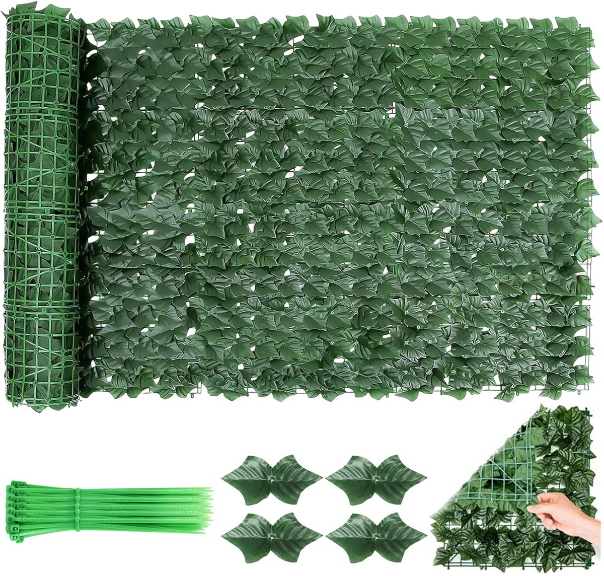 Kunstmatige Klimop Haag 3x1 m - Donkergroene Kunststof Haag met UV-bestendige - Privacy Scherm voor Balkon en Tuin of Terras