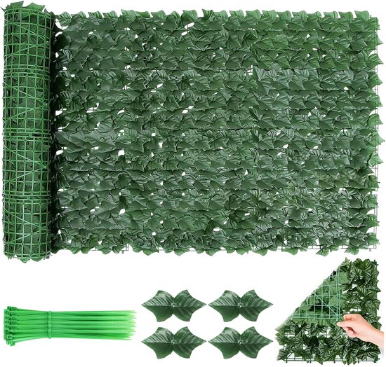 Kunstmatige Klimop Haag 3x1 m - Donkergroene Kunststof Haag met UV-bestendige - Privacy Scherm voor Balkon en Tuin of Terras