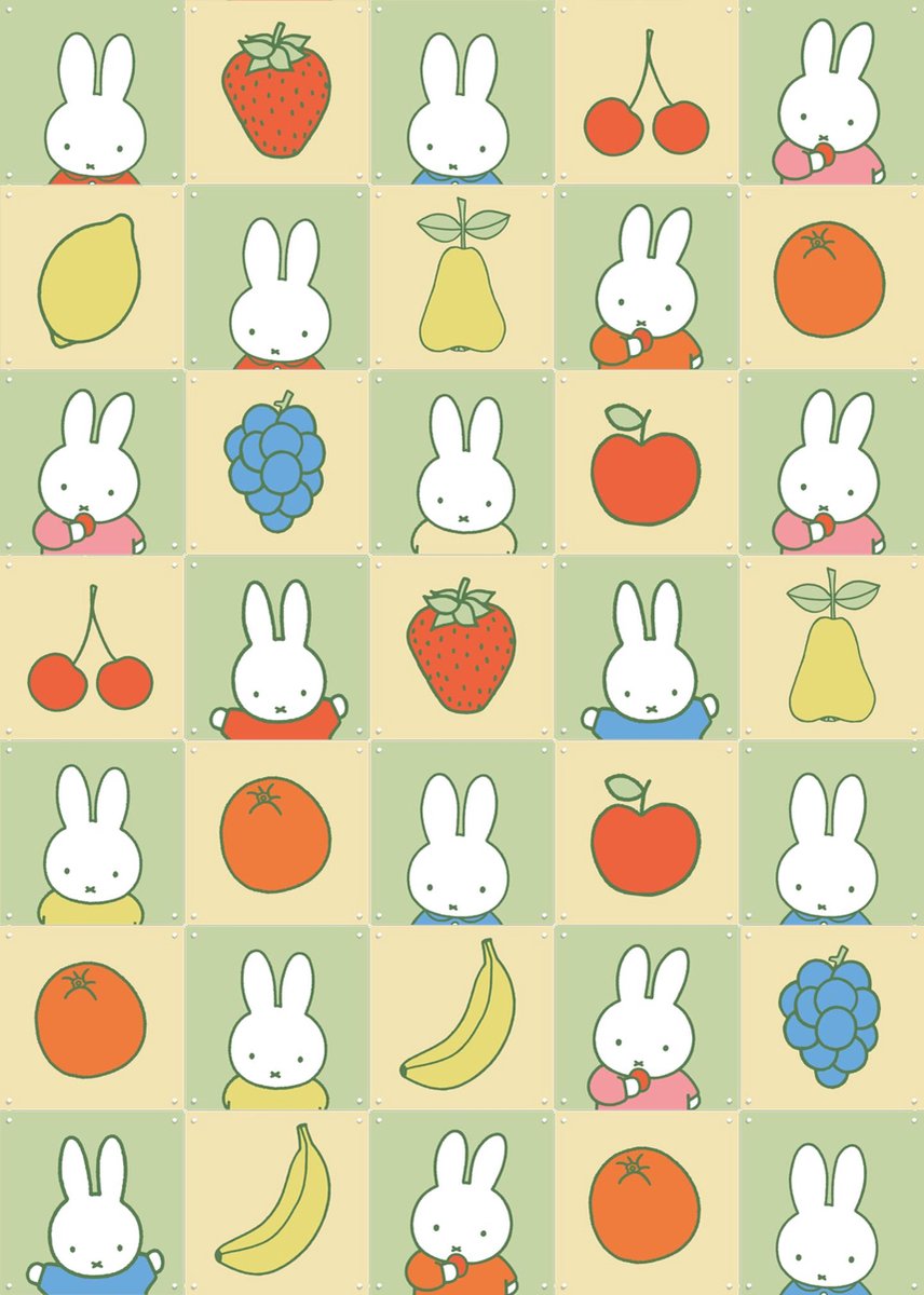IXXI Nijntje Fruit Collagebox, Nijntje - 100 x 140 cm - Gratis ophangtool - Grote wanddecoratie en posters - Cartoonesk, Speels, Kinderkamer