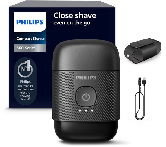 Philips Shaver Series 500 – Compact Elektrisch Scheerapparaat – Reisformaat – Nat & Droog Scheren – Reisetui – Reisvergrendeling – S591/05
