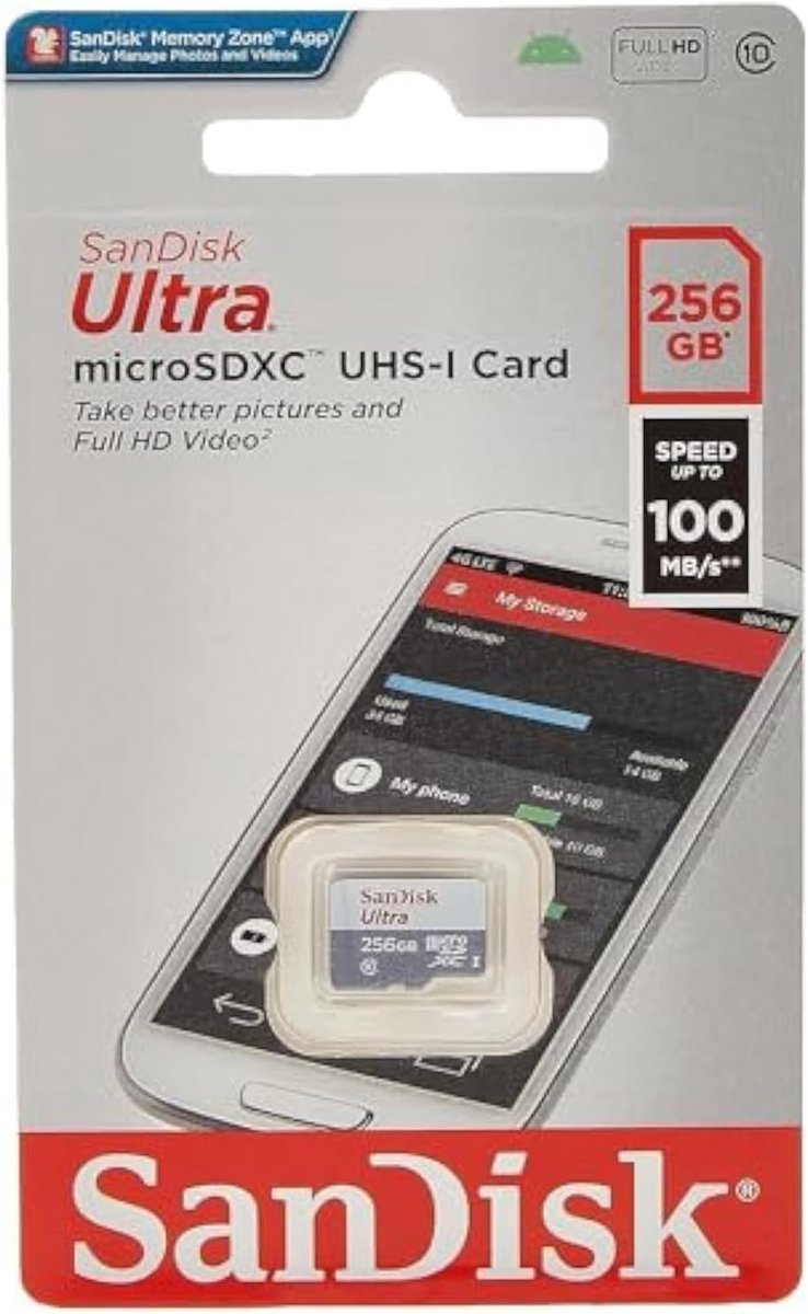MicroSDXC Geheugenkaart - Opslagkaart SDXC - Extra Opslag - 100MB/S Leessnelheid - 256 GB - Wit Grijs