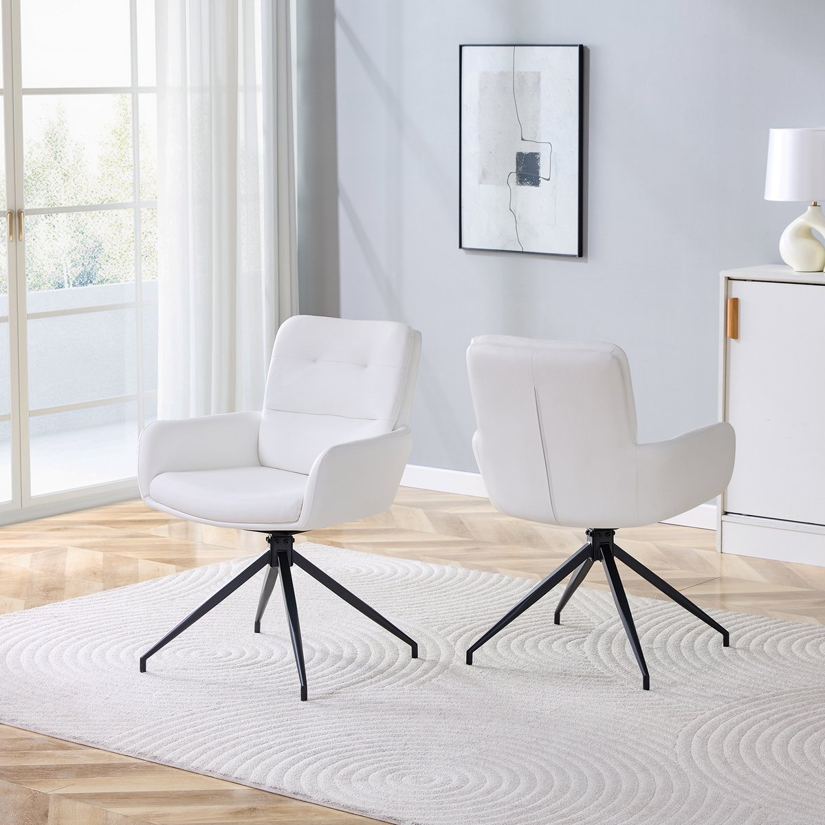 STILVORA Eetkamerstoel - Draaibaar - Set Van 2 - 360 Graden Comfort Voor Eetkamer En Lounge - Metaal En Kunstleer - Wit Zwart