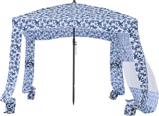 VEVOR Strandcabana 183x183cm, Strandluifel met Zijwanden, UPF 50+ Zonbescherming, Strandpaviljoen met Zandzakken, Donkerblauw Patroon van Vevor — afbeelding 2