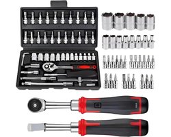 Doppenset - Ratelsleutel Set - Doppensleutel Set - Gereedschapset Auto Reparatie - Auto Gereedschap Set - Gereedschap Koffer Zwart - 46 Delig