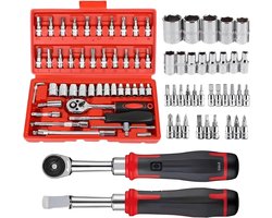 Doppenset 46 Delig - Ratelsleutel Set met Bits en Doppen - Gereedschapset Auto Reparatie - Doppensleutel Set - Auto Gereedschap Set - Ratchet Tool Kit - Gereedschap Koffer