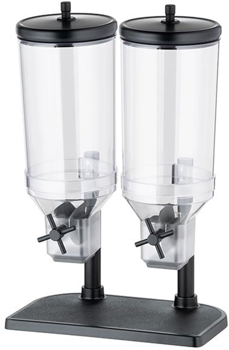APS Duo muesli dispenser - cornflakes dispenser - 2 x 4,5 liter - transparant met RVS deksels - 22 x 35 x 52 cm