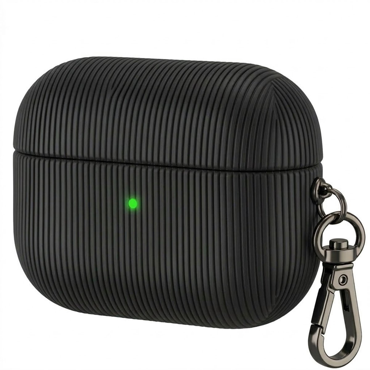 Luxe geribd hoesje voor oordopjes – Vertical Stripe design met sleutelhaak, geschikt voor AirPods Pro 3 (Zwart)