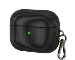 Luxe geribd hoesje voor oordopjes – Vertical Stripe design met sleutelhaak, geschikt voor AirPods Pro 3 (Zwart)
