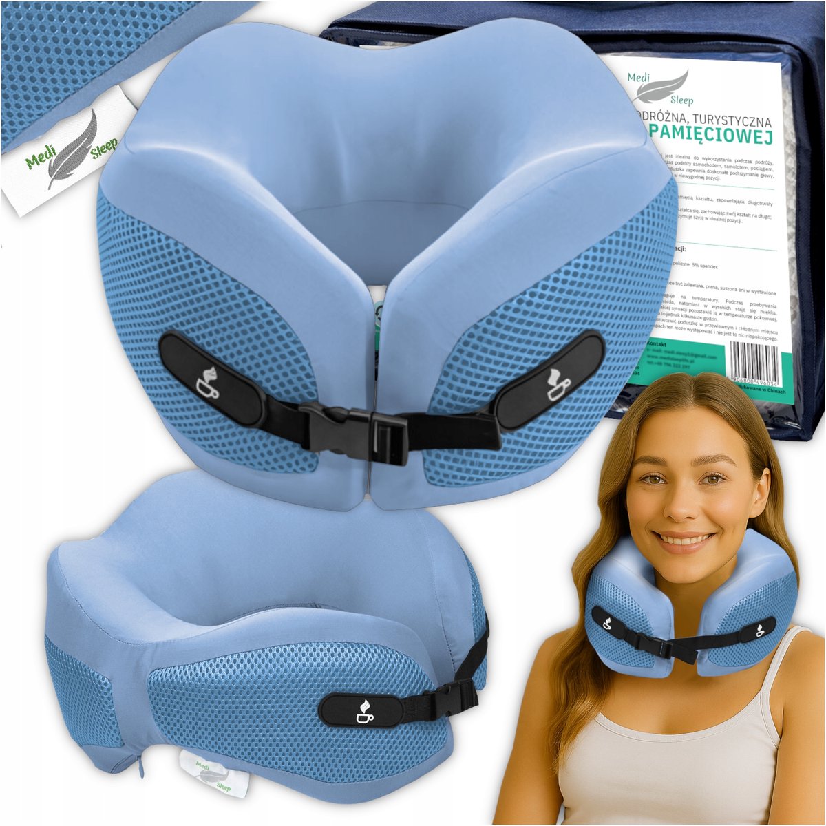 Medi Sleep - Reiskussen - Nekkussen - Blauw - Memory Foam