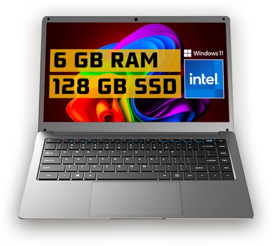 GMR - 14 Inch Ultra Slim Laptop - Intel Celeron - 6GB DDR4 RAM - 128GB SSD - Windows 11 voor Thuis, Office en Studie Notebook - GMR - Hoofdafbeelding