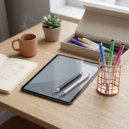 Paars blauw groen goud roze zilver zwart roségoud touchscreen pen stylus pen set 8 stuks dames heren met gradiënt kleur dubbele punt en rubber tip voor smartphone en tablet van Merkloos — afbeelding 3
