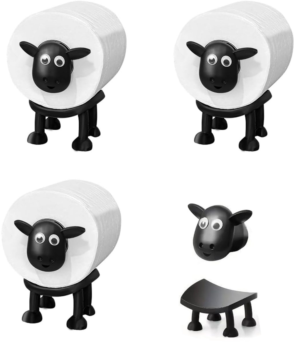 carmdering - Sheep Toilet Paper Holder - Toiletpapierhouder Met Schapen Design - Decoratieve En Functionele Rollenhouder - Kunststof - Geschikt Voor 38 En 42 mm Rollen - Handig En Grappig Cadeau - 3 Stuks