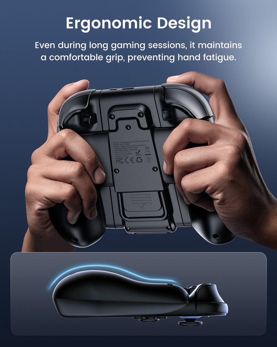 Transnovo Charging Grip Pro Joycon 1400mAh powerbank met magnetisch link geschikt voor Nintendo Switch 2 controller | Switch-controllers Joy con oplader incl. display | USB C kabel charger | Console accessoires – foto 5