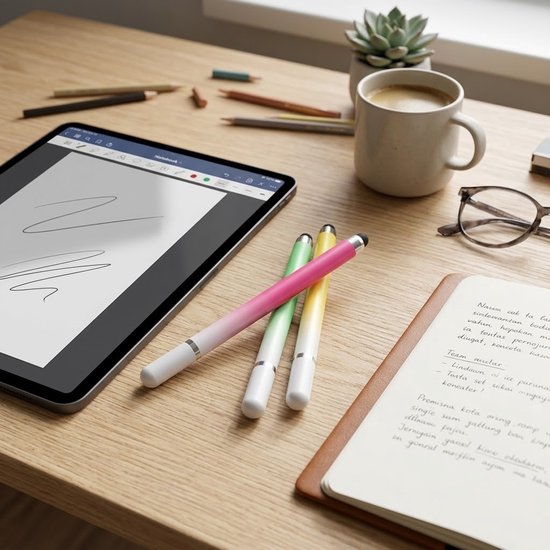 Roze groen geel touchscreen pen stylus pen set 3 stuks dames heren met gradiënt kleur en rubber tip voor smartphone en tablet — afbeelding 3