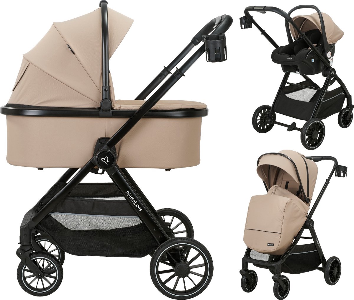 MamaLoes Bodi Nougat 3-in-1 Kinderwagen incl. Autostoel