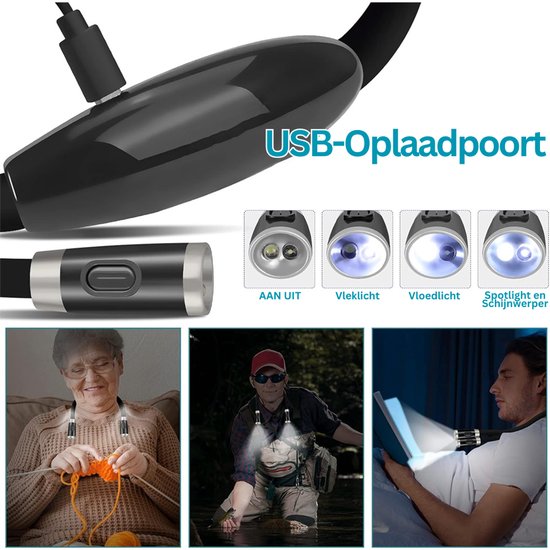 SVN® Oplaadbare Neklamp – leeslamp met 16 brand uren – Leeslampje voor boek met 3 oogbeschermingsmodi – Zwart - ‎ 26cm x 52cm x 26cm — afbeelding 3