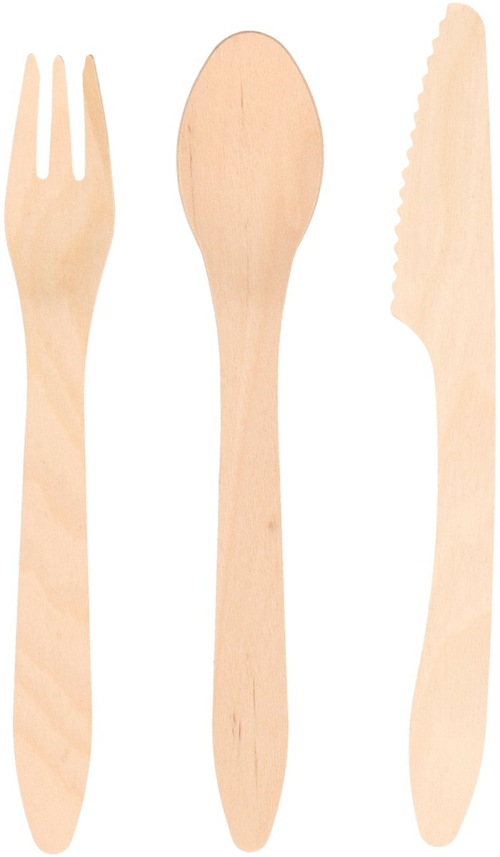 Wegwerp bestekset - 72x stuks - 19 cm - hout/bio - bestek - vork/mes/lepel