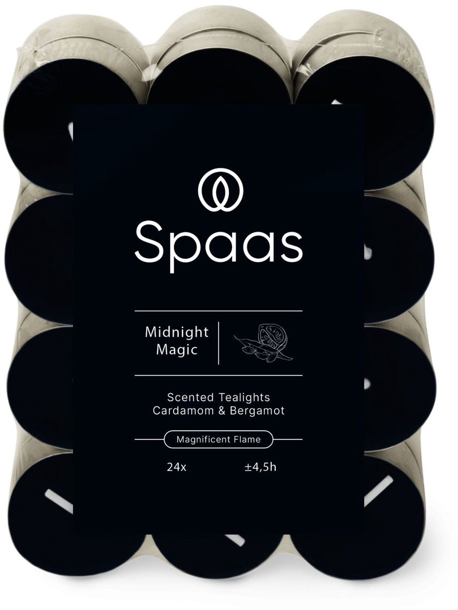 SPAAS Geurtheelichten - Midnight Magic - Blokverpakking x24 - 4,5 uur brandtijd onbekend