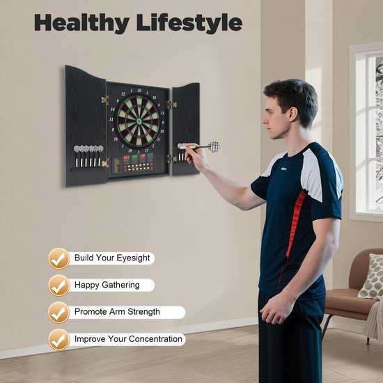 Jently dartbord - elektrisch - dartbordset - elektronische kast - automatische scoring - binnen - zwart van Merkloos — afbeelding 3