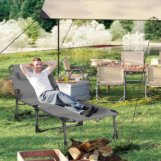 Opvouwbare Zonligstoel - Met Zonnedak - Verstelbare Rugleuning - Ergonomisch - Tuinligstoel - Metalen Frame - Oxford Stof - Draagbaar - Ligstoel - Voor Camping, Strand, Balkon En Kantoor - Zwart - NAIZY — afbeelding 4