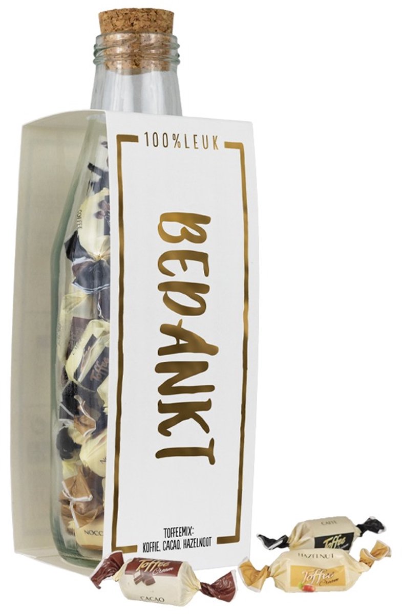 100%LEUK - Momenten fles met toffees - Bedankt