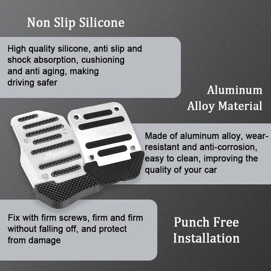 Antislip Pedaal Covers - Sport Pedaal Sets - Handmatige Versnellingsbak - Aluminium Rubber Grip - 3 Delige Set - Zilver van Merkloos — afbeelding 2