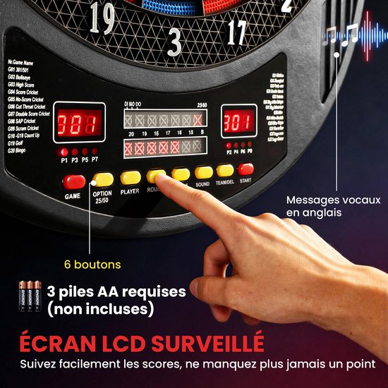 SPORTNOW - Elektronisch dartbord - Kunststof - 44x53x2,8 cm - Zwart van Merkloos — afbeelding 3