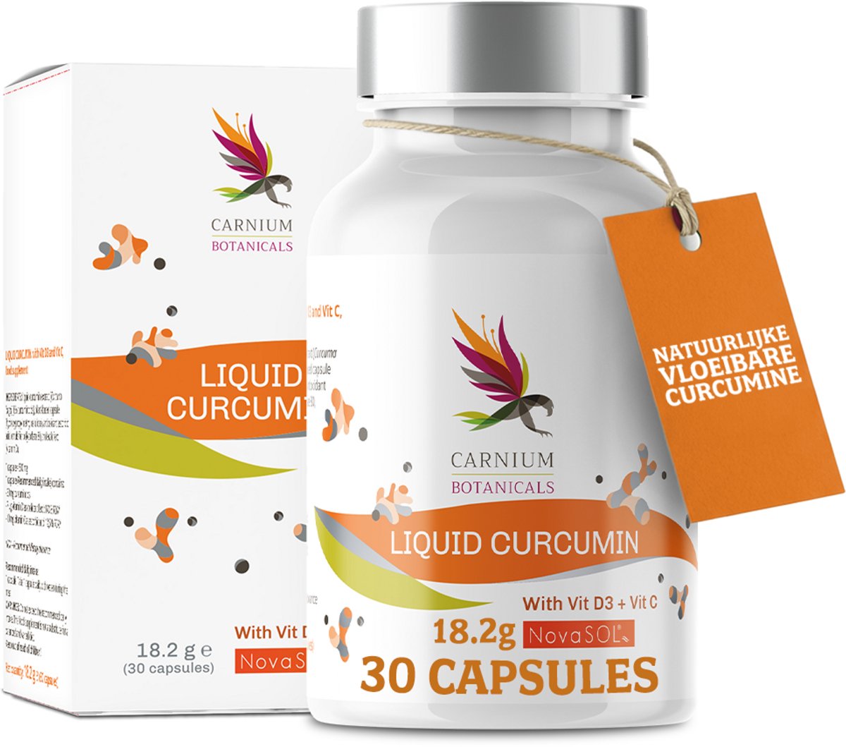 Carnium Botanicals Liquid Curcumine Capsules - Met Vitamine C & D3 - Voor Weerstand, Gewrichten & Huid - 30 Capsules - 1 Maand