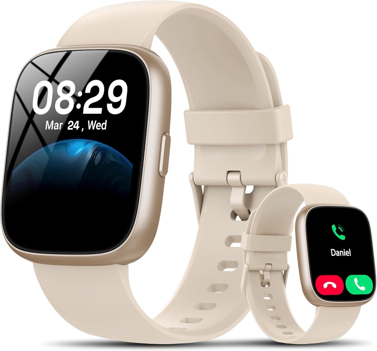 Slim Horloge - Fitness Tracker - Dagelijkse Activiteiten - Ingebouwde Stemassistent - 46 cm HD Scherm - Crème