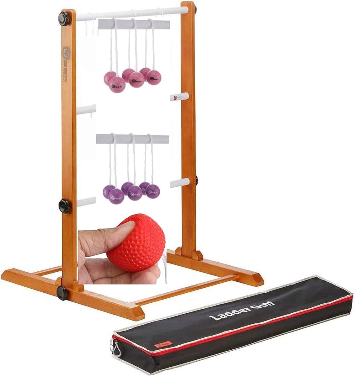 Spinladder Spel - Ladder Toss - Buiten Spelen - Zachte Ballen Inbegrepen - 103cm Hoog - Paars Roze