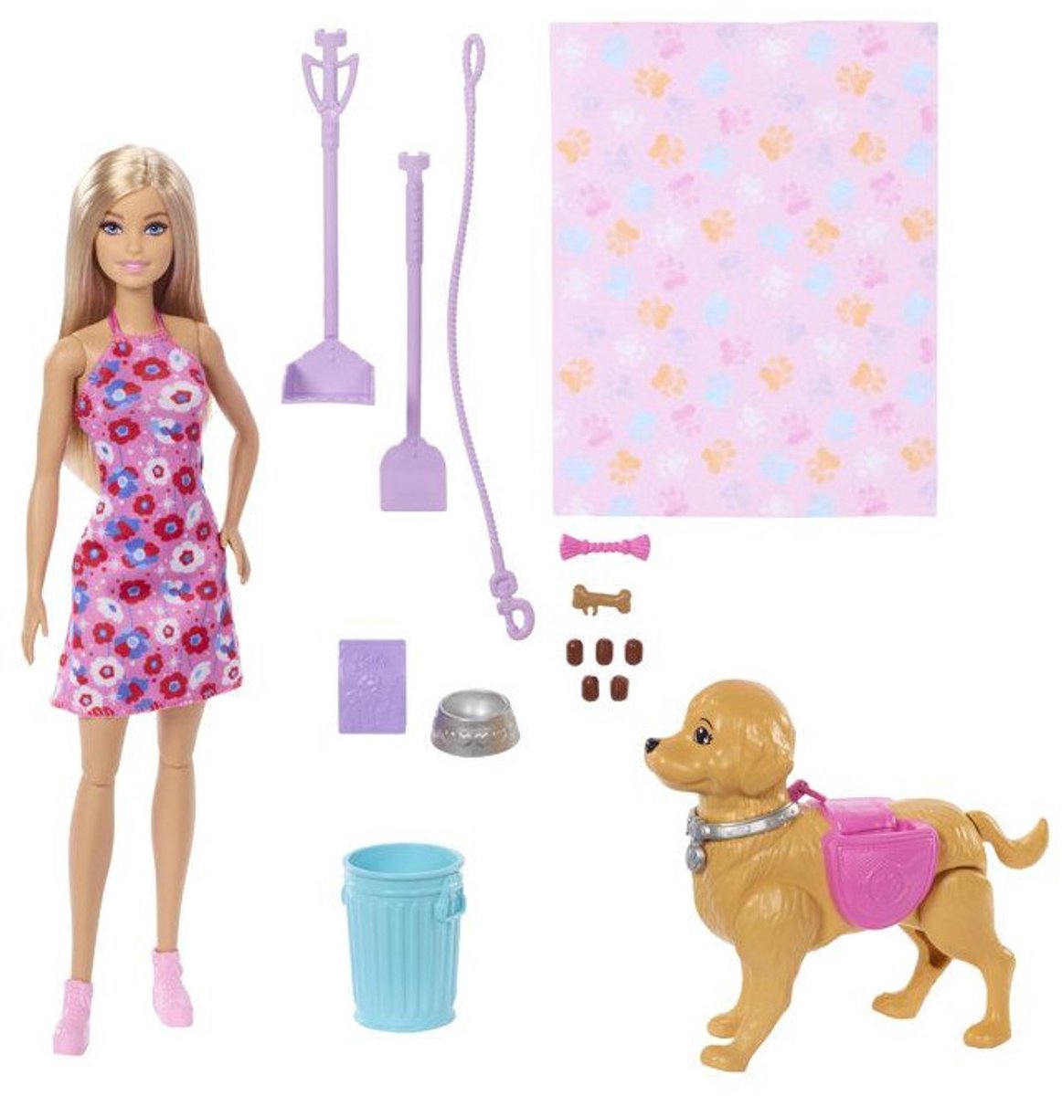 Barbie Malibu Wandelpuppy speelgoedset - Pop en hond die kan poepen en accessoires — afbeelding 7