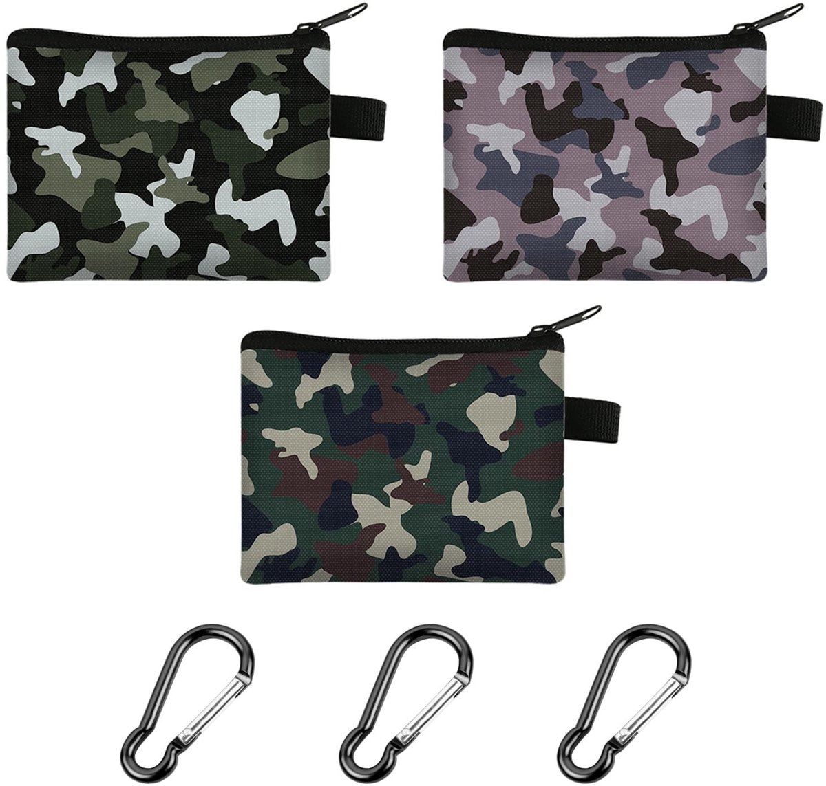 Allecto - Camouflage Wallet - Mini Wallet - Ideaal voor buitenactiviteiten - Multicolor - Zwart Carabiner Buckle - Ruimte voor pasjes en munten - G...