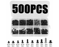 Assortiment van 500 stuks M2, M2.5 en M3 bouten voor elektronica en algemeen gebruik.