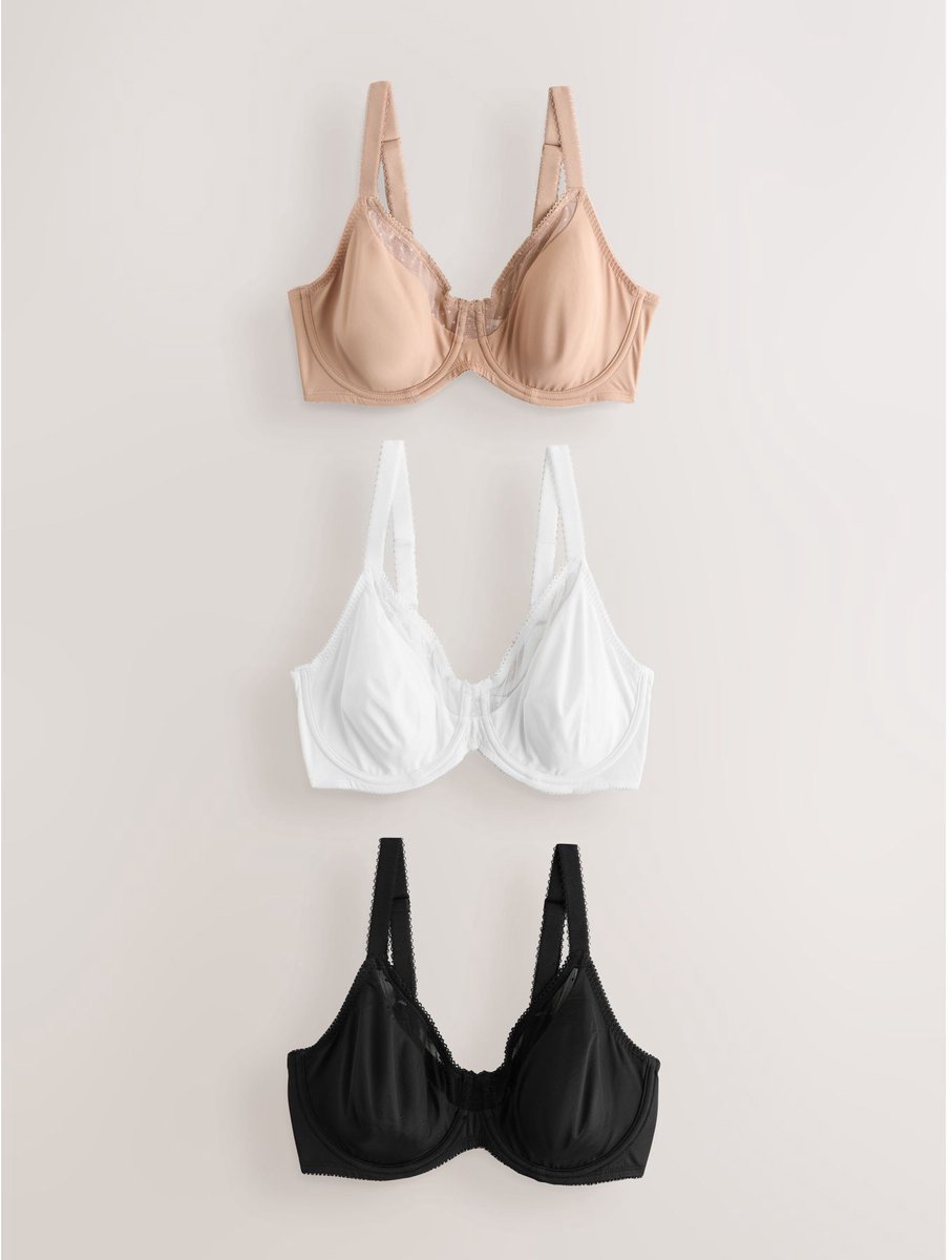 Next Dames - Minimaliserende DD+ beha met volledige cups, set van 3 - Zwart Black/White/Praline Nude