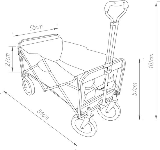 Bolderkar Opvouwbaar - Strandkar Tuinwagen - Vervoer Spullen - Groot Laadbereik - 84 x 55 cm - Zwart van Bolderkar Opvouwbaar — afbeelding 3