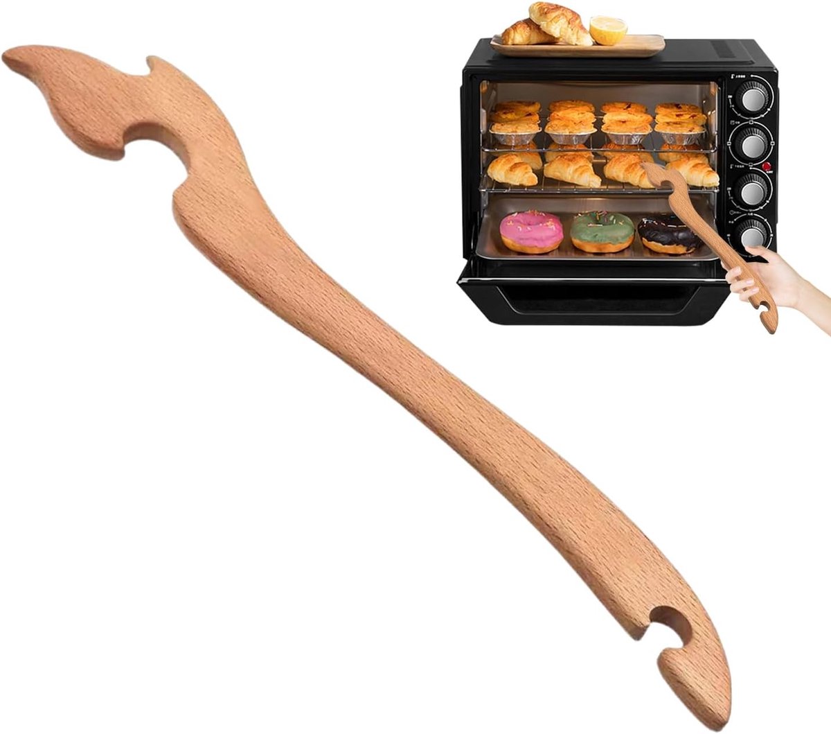 Ovenrooster Extractor - Hittebestendig Gereedschap - Veilig Bakken - Lange Houten Greep - 26 cm Lengte