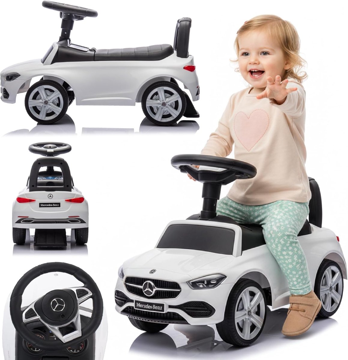 Kindervoertuig - Loopauto Babyauto - Motorische Ontwikkeling - Claxon Motorgeluiden - 65 x 30 x 36 cm - Wit