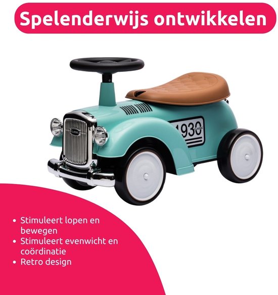 Eco Toys - Retro Loopauto - Wit - Met Claxon & Opbergruimte - Lekvrije EVA Banden - Vanaf 18 Maanden - Max. 25 kg