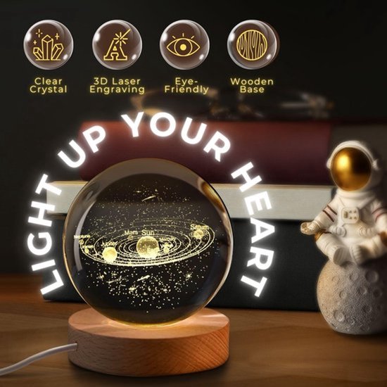 3D Galaxy Crystal Ball Night Light- 6 CM Solar System Lamp-Custom Crystal Photo Night Lamp-3D Glass Ball Light-Bedroom Decor Crystal Lamp van Merkloos — afbeelding 2