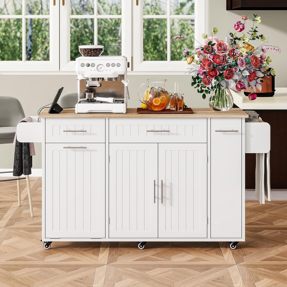 Keuken Eiland - Mobiele Keuken - Extra Werkruimte - Inklapbaar Werkblad - 135x40x90cm - Wit