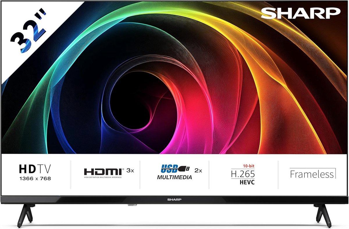 HD Televisie - Kijkplezier - Thuisentertainment - Frameloos Design - 32 Inch - Zwart
