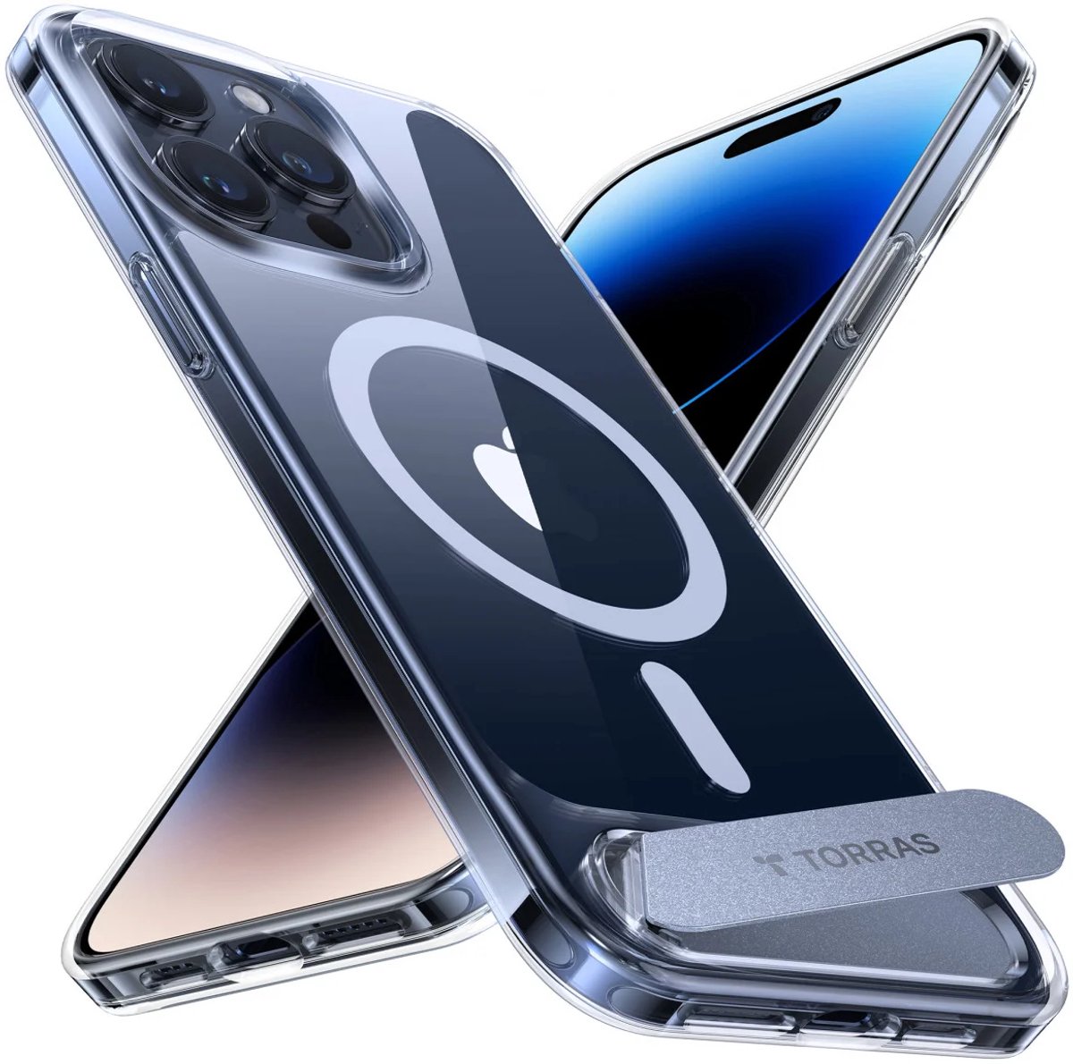 Torras geschikt voor iPhone 15 Pro Kickstand MagSafe compatibel hoesje - Transparant