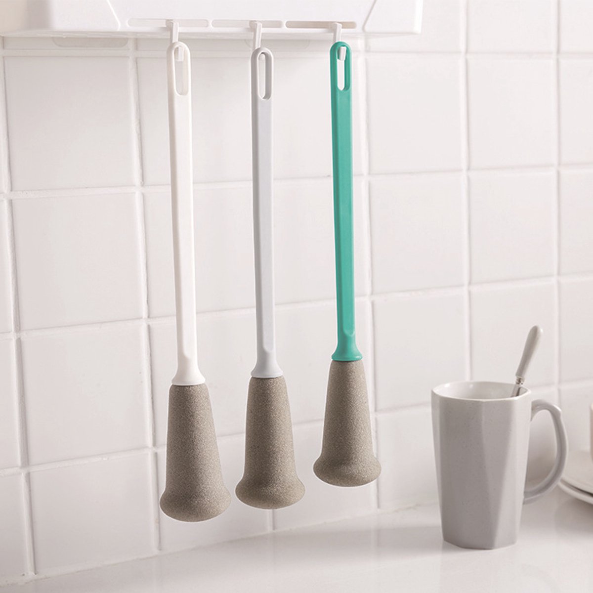 3-delige set schoonmaakborstels met lange steel voor kopjes, flessen en glaswerk - Multifunctionele schoonmaakborstel voor huishoudelijk gebruik