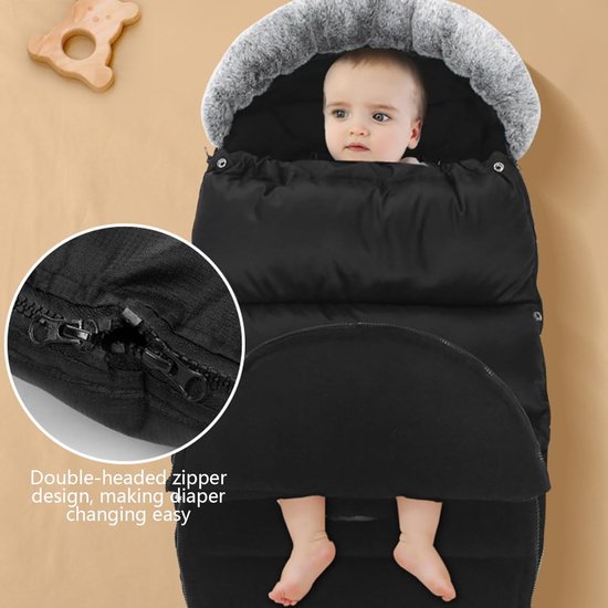 Kinderwagen Voetenzak - Winterhoes Baby - Warm Buiten - Verdikte Fleece Gevoerd - 89x35 cm - Zwart — afbeelding 2