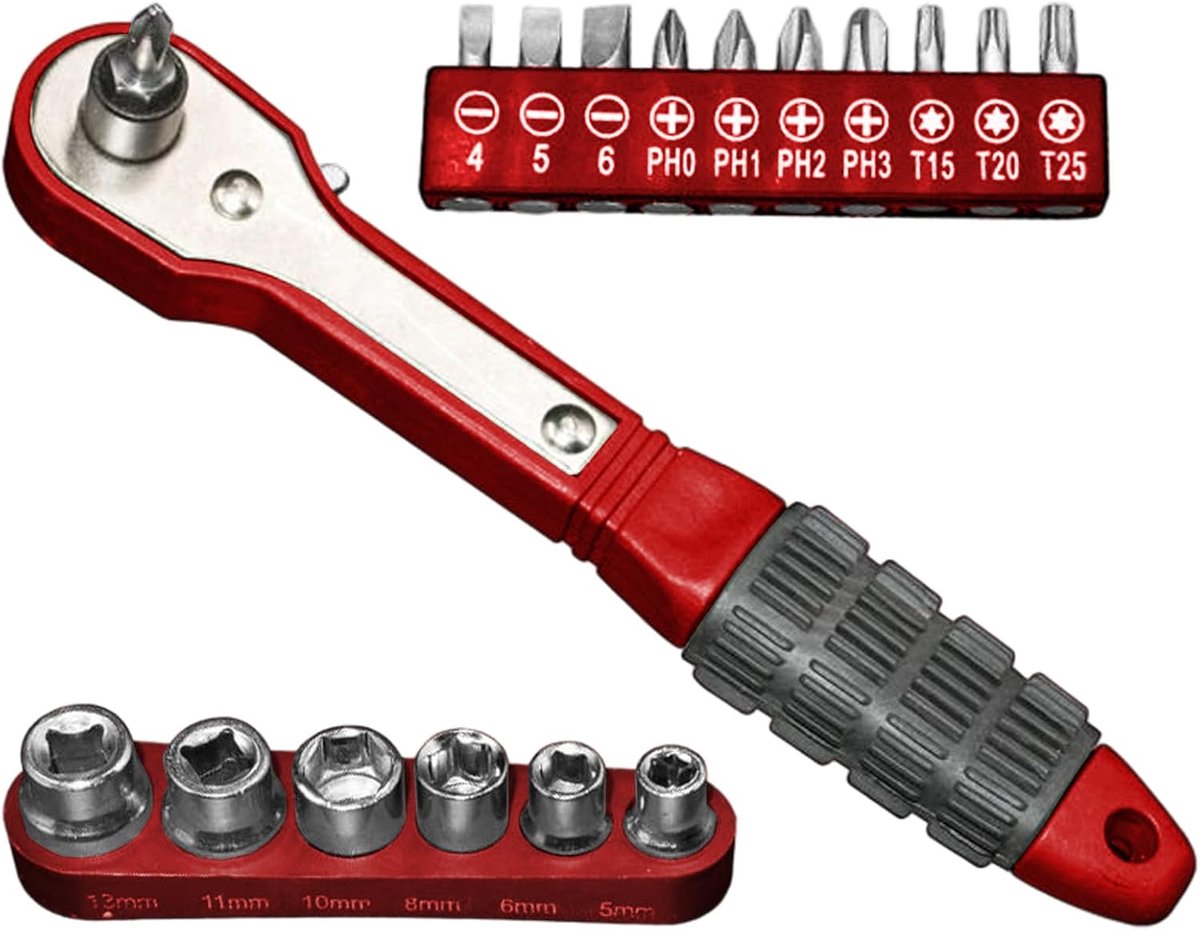 Kleine ratelset - Dopsleutel set - Auto reparatie - Twee-weg mechanisme - 17 Delig - Enkele Attribuut